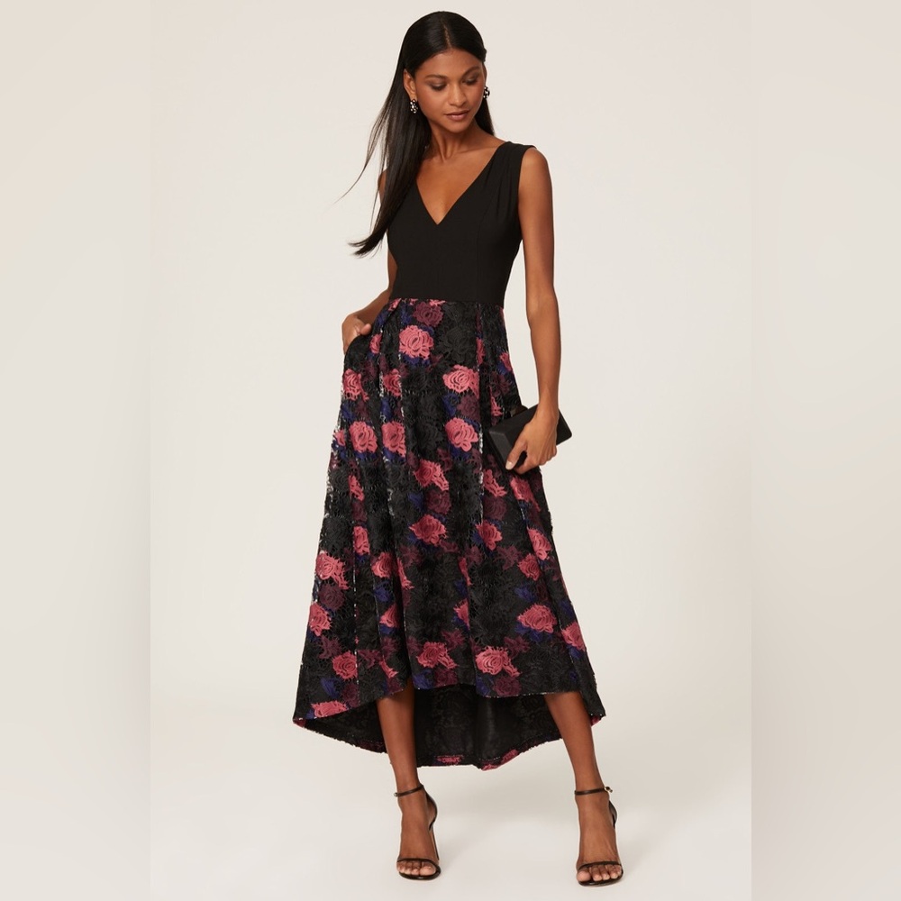 Hutch Lace Plunge Gown Black Floral Midi Dress‎ Size 10